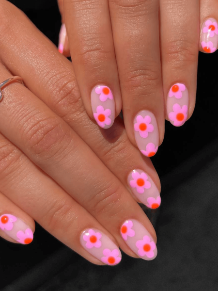Colorful flower nail art